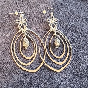 Bold Elements Silver Tone Teardrop Triple Orbital Drop Earrings